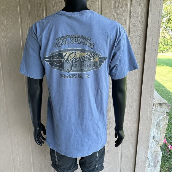 Harley Davidson Shirt Men XL Blue American Flag Eagle Franklin TN Motorcycle Y2K - Picture 4 of 6